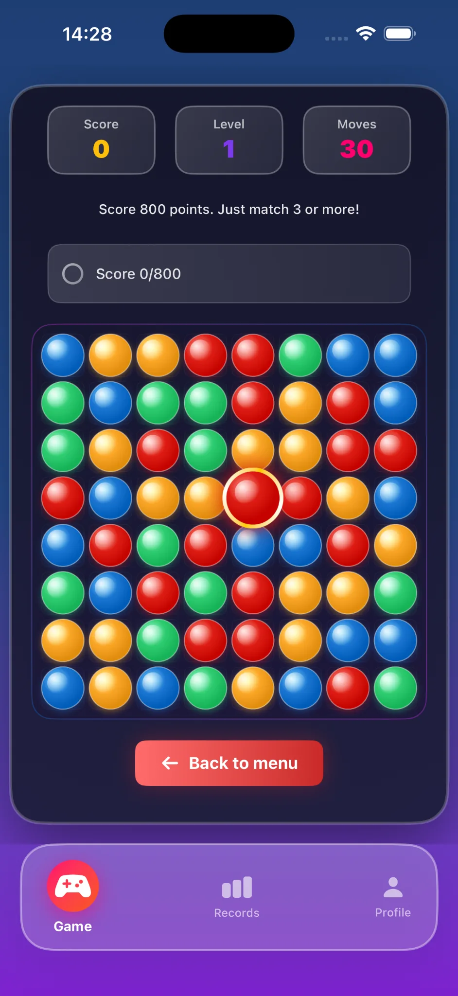 Color Lines Match 3 gameplay board