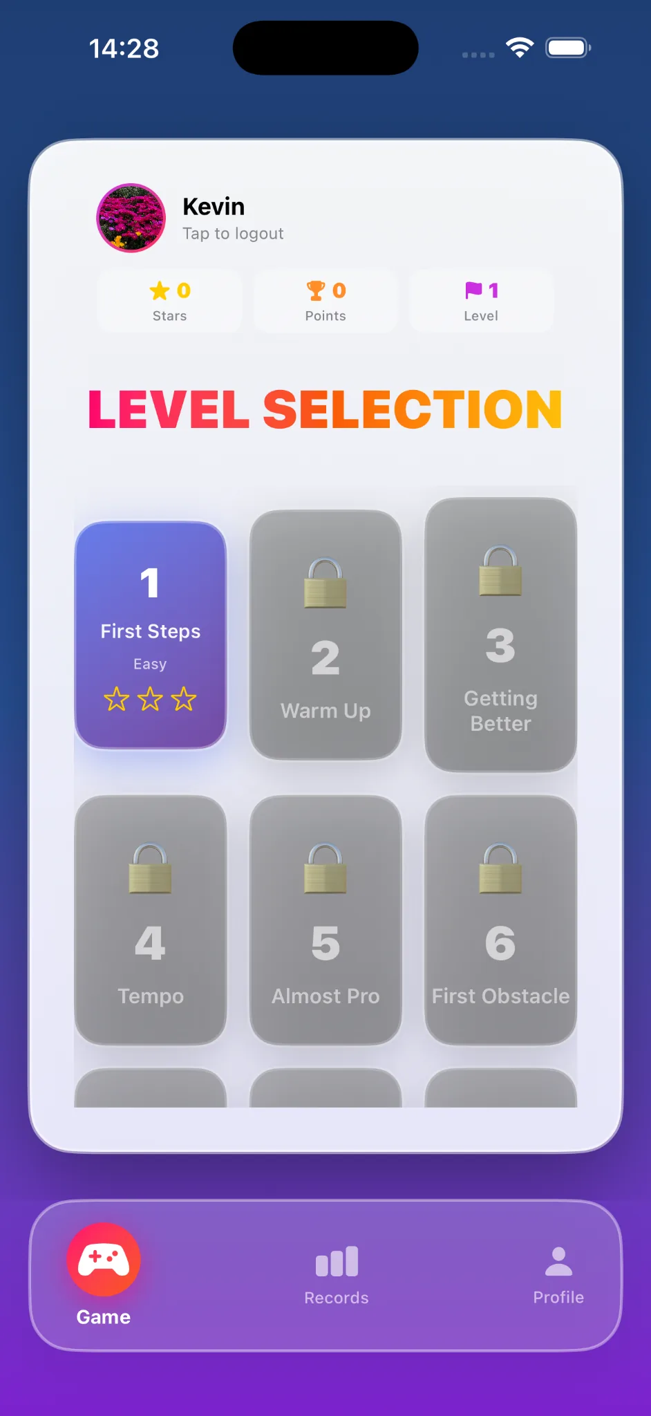 Level selection screen