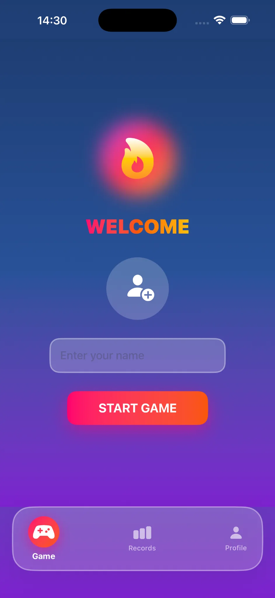 Player name setup screen